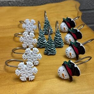Set of 12 Snowman Snowflake Pine Tree Resin Winter Shower Hooks
